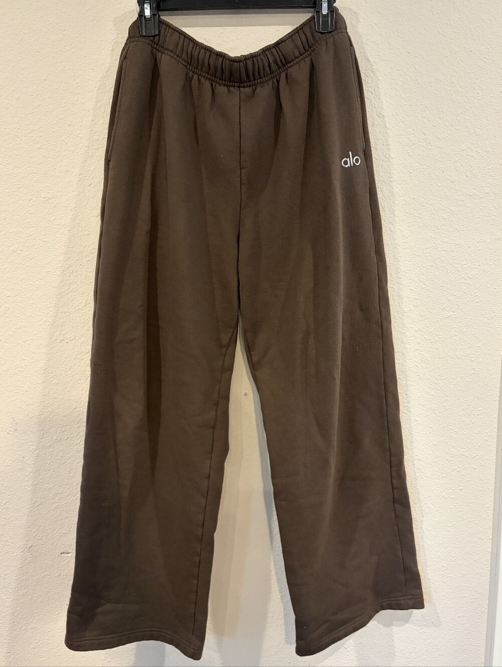 Alo Yoga Womens Brown Fleece Lined Elastic Waist Wide Leg Sweatpants Size Large